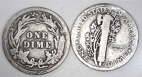 1916 P Mercury Dime+ 1916 Barber Dime as a Set