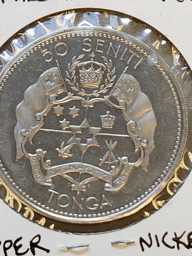 1967 Tonga 50 Seniti Proof Coin Taufa'ahau Tupou IV Coronation - countermarked