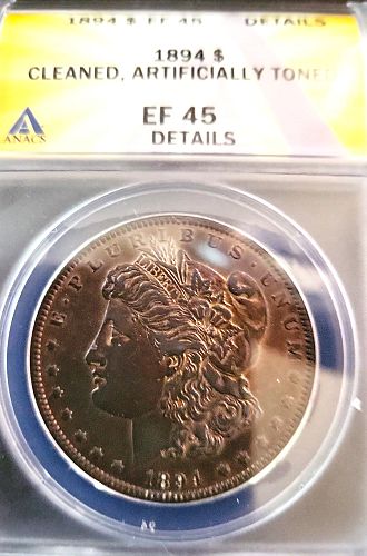 1894 Morgn Dollar EF45, Artificially toned, cleaned