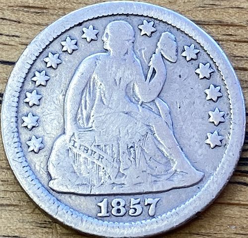 1857 seated liberty dime in FINE condition