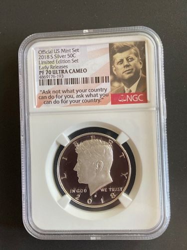 2018-S SILVER PROOF KENNEDY HALF DOLLAR LTD ED SET NGC PROOF PF 70 ULTRA CAMEO