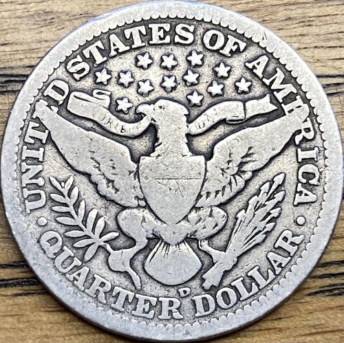 1908D barber quarter dollar