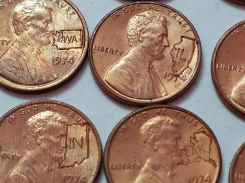 Lot of 45 1974 Lincoln Penny Counterstamp United States Coins with 4 Bonus Kennedy