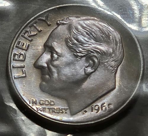 1965 Roosevelt Dime - SMS & STILL IN MINT CELLO W BLUE TONING!