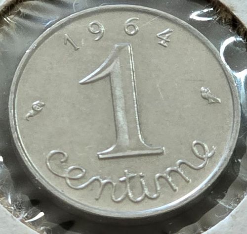 1964 French 1 Centime - MINT STATE VINTAGE EUROPEAN COIN!