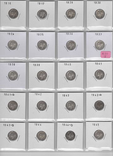 20 Different Mercury Dimes M20 I