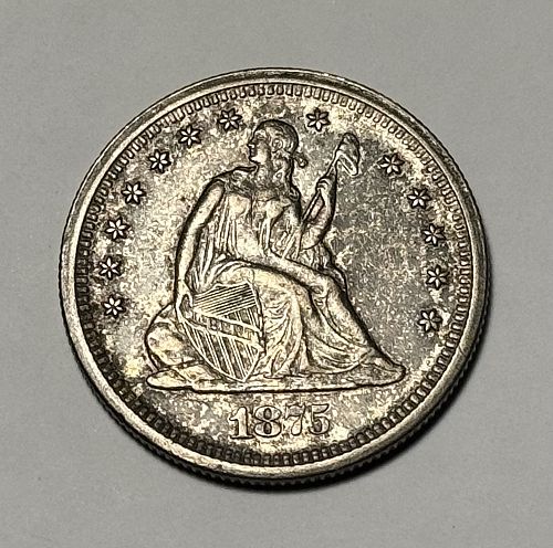 1875 S Seated Liberty Quarter - Toned - AU/BU