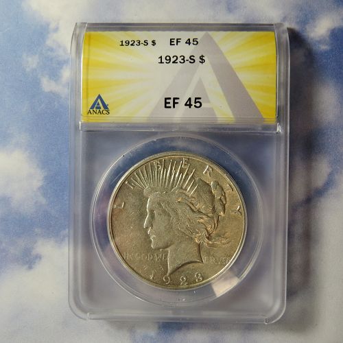 1923-S  PEACE SILVER DOLLAR ~ ANACS EF45  (90% SILVER) ~ LOT E817