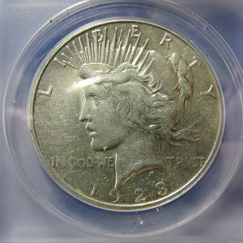 1923-S  PEACE SILVER DOLLAR ~ ANACS EF45  (90% SILVER) ~ LOT E817