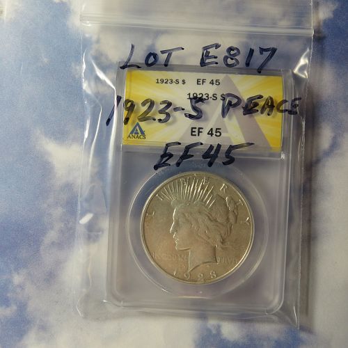 1923-S  PEACE SILVER DOLLAR ~ ANACS EF45  (90% SILVER) ~ LOT E817