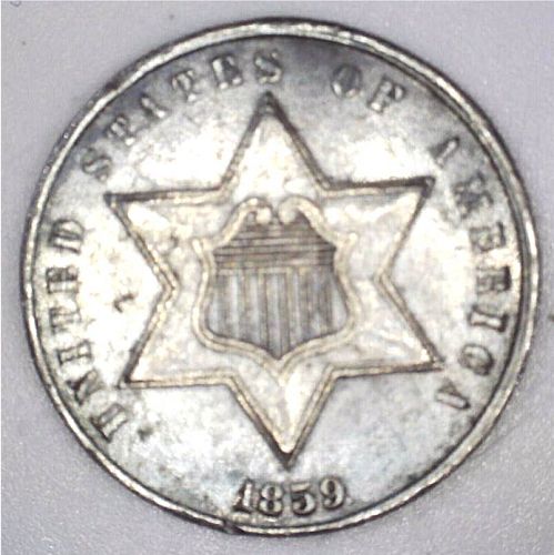 1859 Silver 3 cent coin