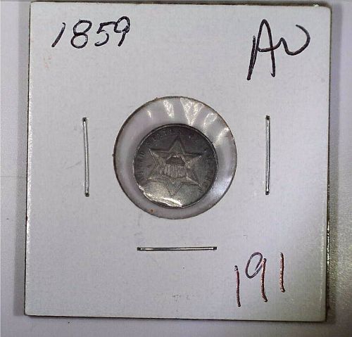 1859 Silver 3 cent coin