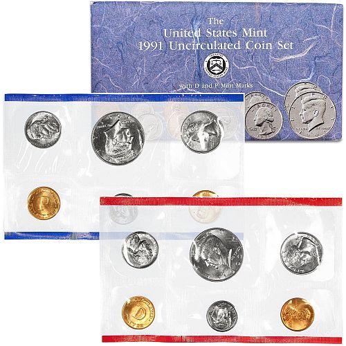 1991 Mint Set Original Envelope 10 Brilliant Uncirculated US Coins NICE