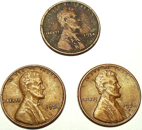 ✅3 Lincoln Wheat Cents 1934-P 1958-P & 1958-D✅