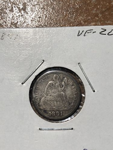 United States Seated Liberty Dime - 1891-P VF