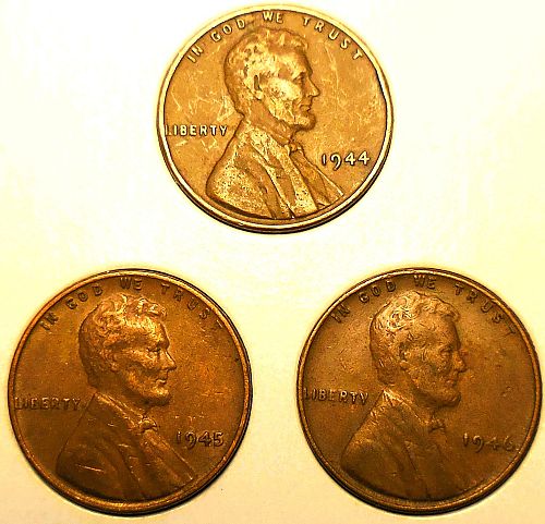 ✅3 Lincoln Wheat Cents 1944 1945 & 1946✅