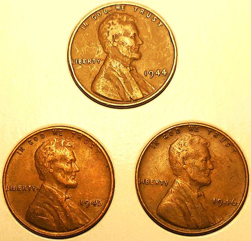 ✅3 Lincoln Wheat Cents 1944 1945 & 1946✅