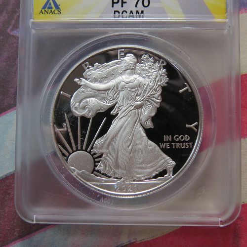2021-W AMERICAN SILVER EAGLE PROOF ~ TYPE 1 ~ ANACS PF70 DCAM ~ LOT E834