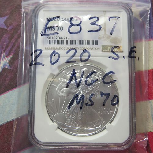 2020 AMERICAN SILVER EAGLE ~ NGC MS70 ~ LOT E837