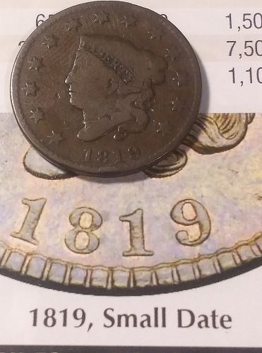 1819 Small Date Coronet Large Cent