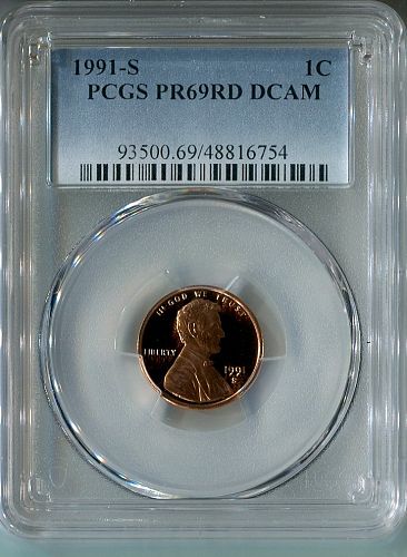 1991 - S  LINCOLN  CENT  --  PCGS  --  PR 69 RD DCAM