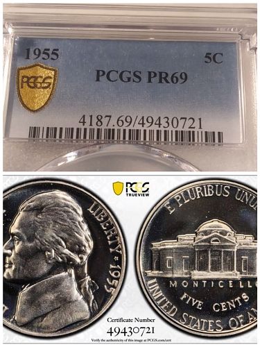 1955 Jefferson Nickel PCGS Proof 69