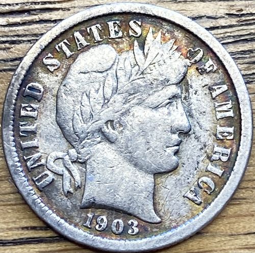 1903 barber dime in VERY FINE condition