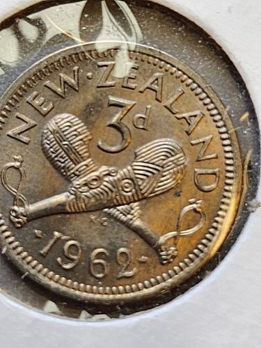 1962 New Zealand 3 pence coin Brilliant uncirculated