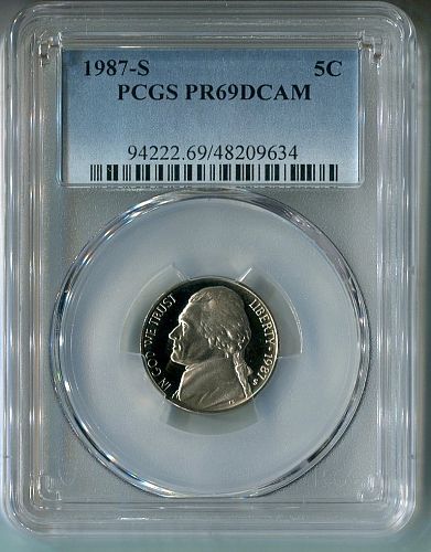 1987 - S  JEFFERSON  NICKEL  --   PCGS  --   PR 69 DCAM
