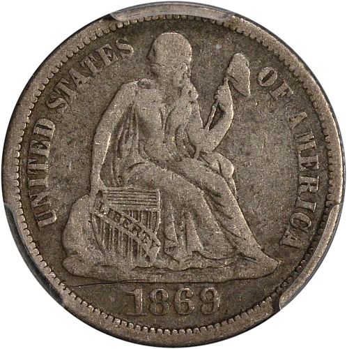 Rare 1869 Seated Dime PCGS VF20 - ToughCOINS