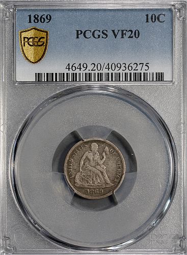 Rare 1869 Seated Dime PCGS VF20 - ToughCOINS