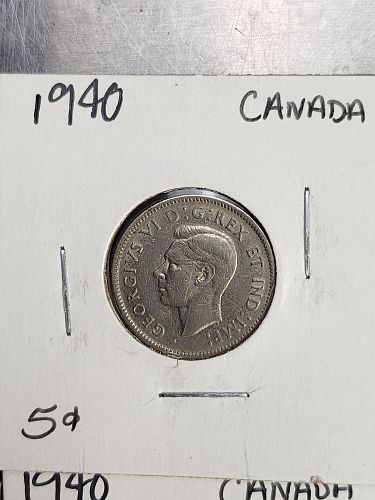 1940 Canada 5 cents coin circulated