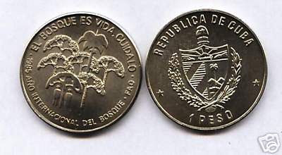 1985 Cuba 1 peso FAO Palm Trees