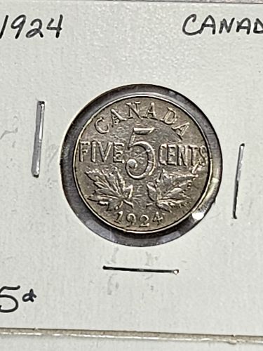 1924 Canada 5 cents coin circulated