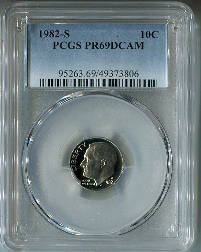 1982 - S  ROOSEVELT   DIME  --  PCGS  --  PR 69 DCAM