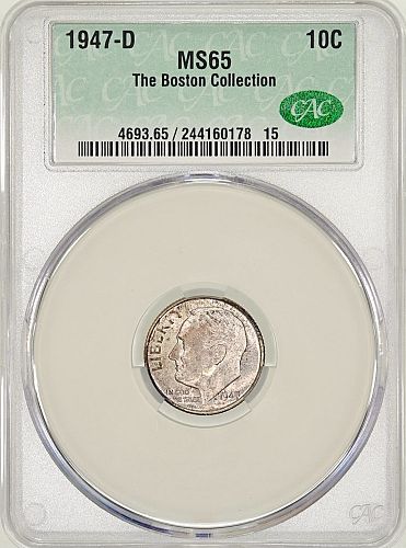 1947D Roosevelt Silver 10c CACG MS 65