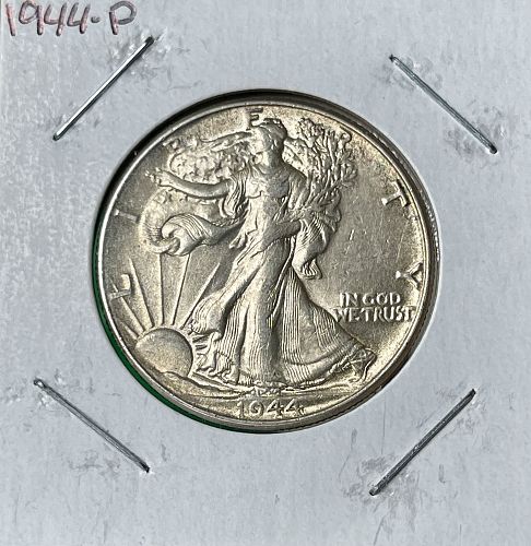 1944-P Walking Liberty Silver Half Dollar • About Uncirculated AU50 Condition