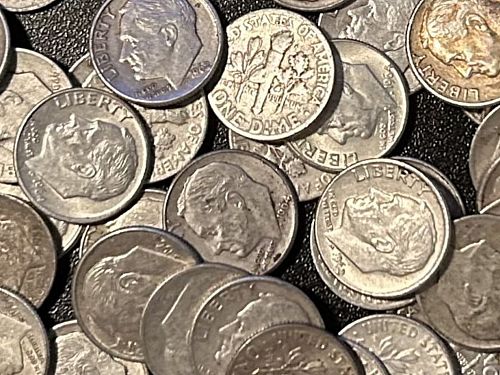 5.00 in Mixed Date Roosevelt dimes circulated    40s/50s60s