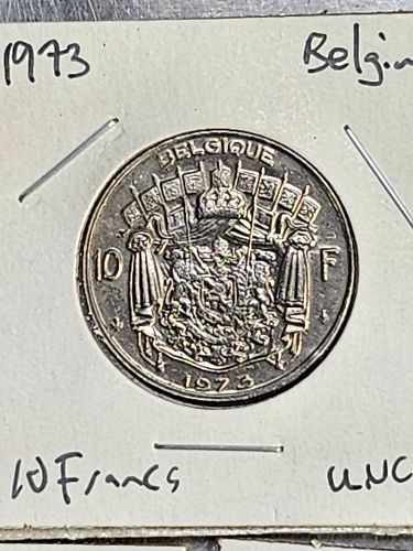 1973 Belgium 10 Francs Coin Brilliant Uncirculated Baudouin I French text
