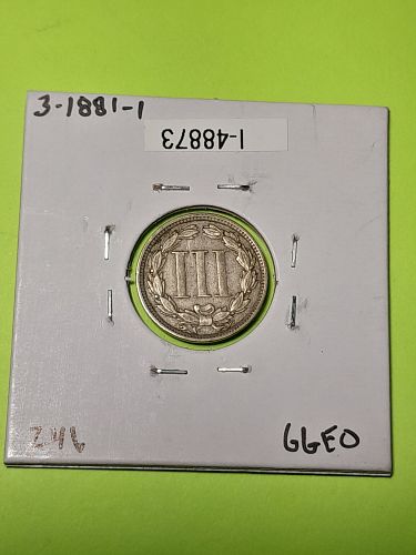 1881 3 Cent Nickel. VF20  #3-1881-1