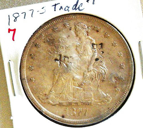 1877 S Trade Dollar. Chop marks