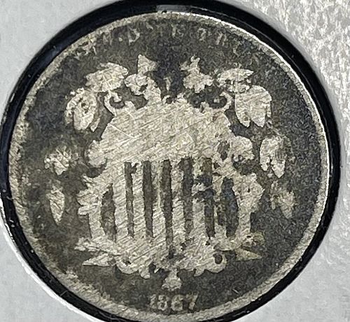 1867-P Shield Nickel ~ Circulated/Damaged Condition