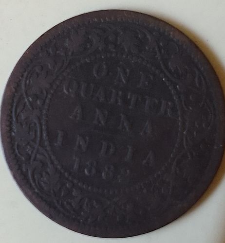 YEAR  1882   Victoria  Empress  India 1/4 Anna circulated  coin
