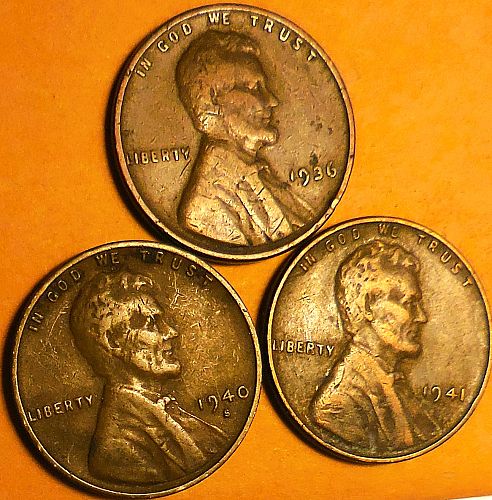 ✅3 Lincoln Wheat Cents 1936-P 1940-S & 1941-P✅