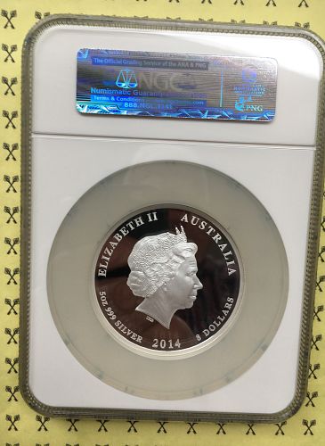 2014-P Aus. $8 Year of Horse 5 Oz SILVER NGC PF 69 UC First 500 w/FREE 1/2 GOLDBACK*