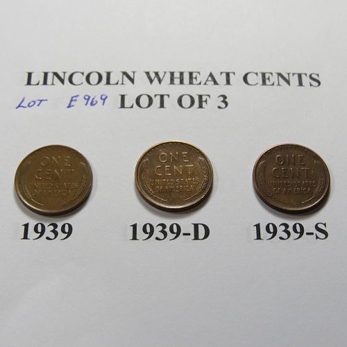 1939-PDS LINCOLN WHEAT CENTS  ~ LOT OF 3 ~ COMB SHIP ~ LOT E969