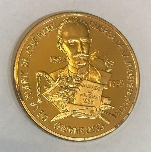 Rare Cuba 1995 Goldplated Prueba 10 peso Jose Marti-only 100 issued.
