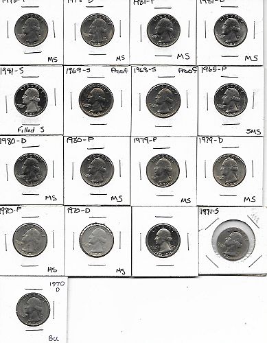 Large lot of pennies, nickels, dimes, quarters, golden dollars, SBA dollars