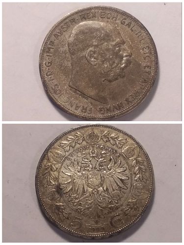 1909 Austria Silver 5 Corona KM # 2813
