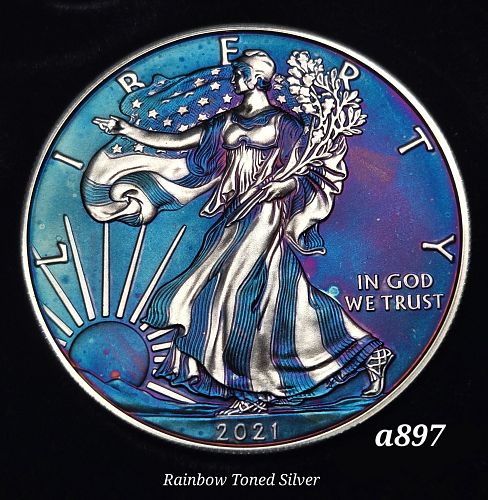 2021 Artistic Rainbow Toned Silver American Eagle 1 troy ounce silver #a897